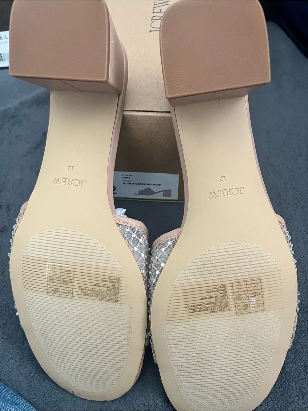 NWT J.Crew Rhinestone Mesh Mule Heels Size 12 | Nude Block Heel